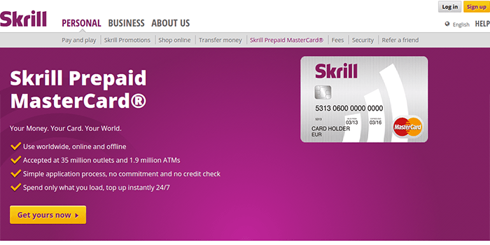 Tarjeta de prepago de Skrill Captura de pantalla de la página de tarjeta de prepago de Skrill