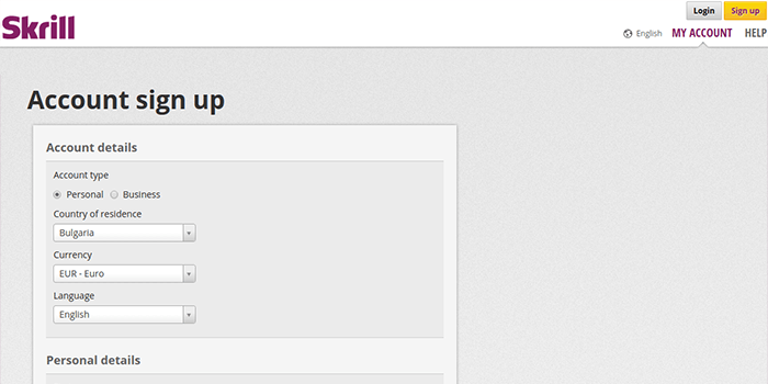 Registro de Skrill Captura de pantalla de la página de registro de Skrill