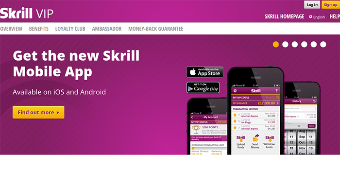 Programa VIP de Skrill Captura de pantalla de la página de programa VIP de Skrill