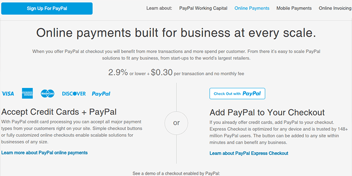 Cuotas e impuestos de PayPal Captura de pantalla de la página de cuotas e impuestos de PayPal