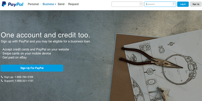 Cuenta de negocios de PayPal Captura de pantalla de la página de cuenta de negocios de PayPal